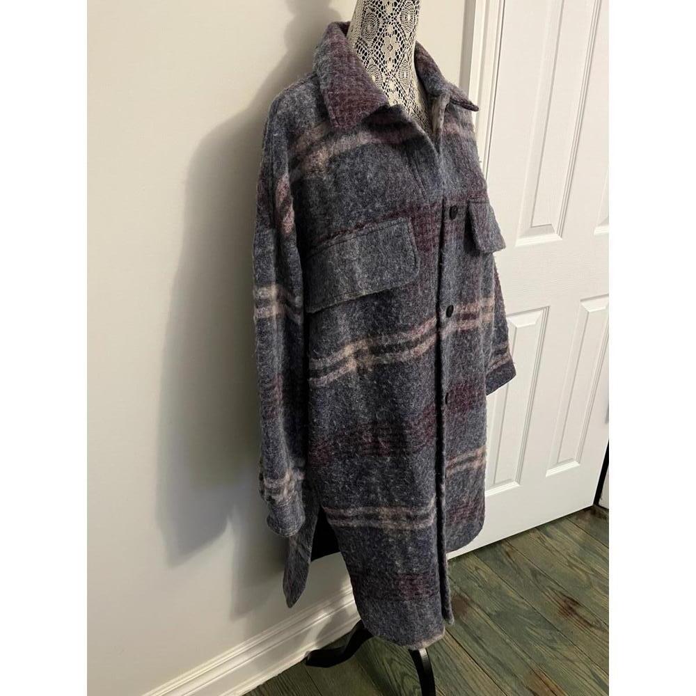 Zara wool blend plaid shacket coat M - Picture 4 of 8